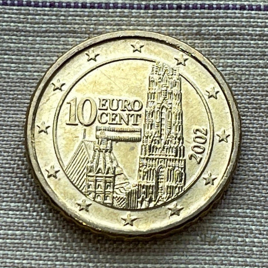 St. Stephen's Cathedral Towers 10 Euro Cents Austria Authentic Coin Money for Jewelry and Crafts (Gothic) (Vienna) (Stephansdom) (Steffl)