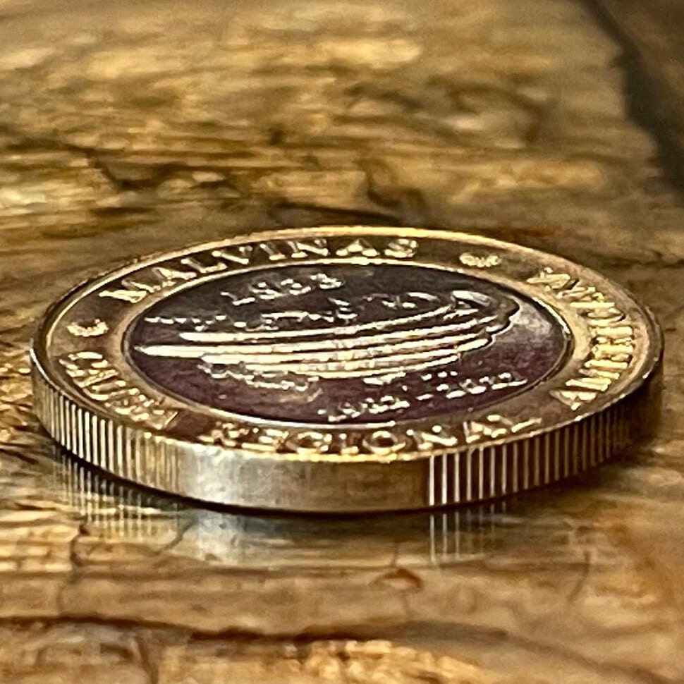 Territorial Claim to Islas Malvinas (Falkland Islands) 2 Pesos Argentina Authentic Coin Money for Jewelry (South Atlantic War) (Bimetallic)