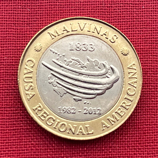 Territorial Claim to Islas Malvinas (Falkland Islands) 2 Pesos Argentina Authentic Coin Money for Jewelry (South Atlantic War) (Bimetallic)