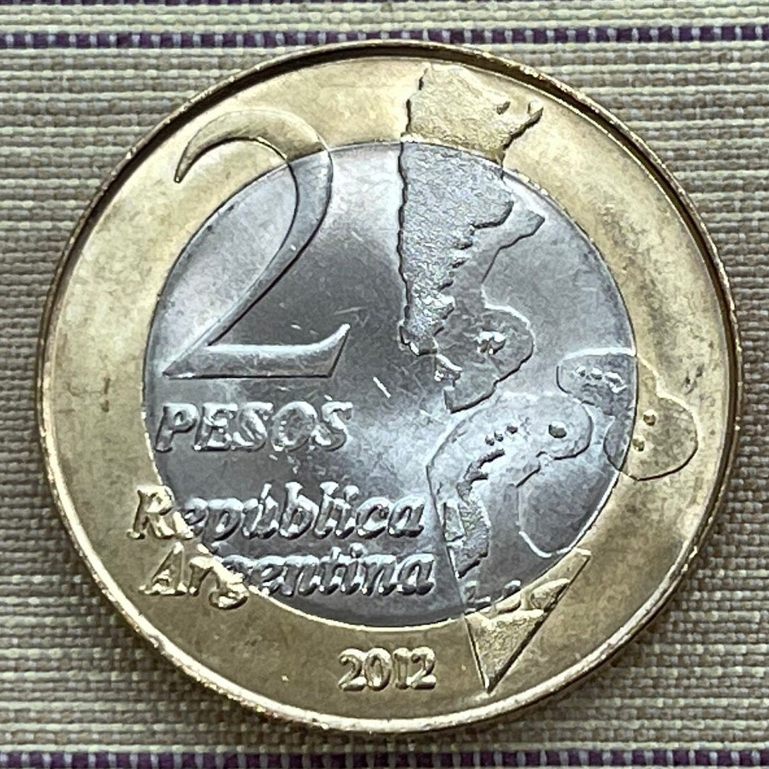 Territorial Claim to Islas Malvinas (Falkland Islands) 2 Pesos Argentina Authentic Coin Money for Jewelry (South Atlantic War) (Bimetallic)