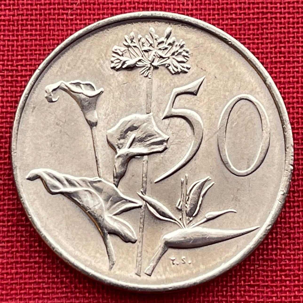 Calla Lily, African Lily, Bird of Paradise Flower 50 Cents South Africa Authentic Coin Money for Jewelry (Arum Lily) (Crane Flower)