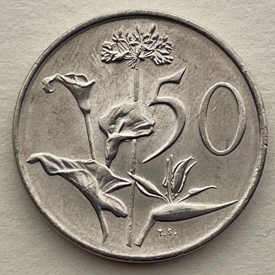 Calla Lily, African Lily, Bird of Paradise Flower 50 Cents South Africa Authentic Coin Money for Jewelry (Arum Lily) (Crane Flower)