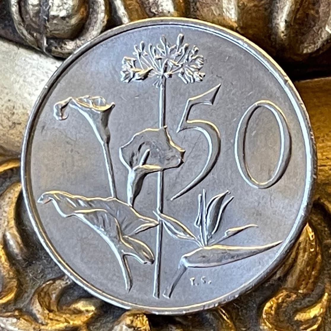 Calla Lily, African Lily, Bird of Paradise Flower 50 Cents South Africa Authentic Coin Money for Jewelry (Arum Lily) (Crane Flower)