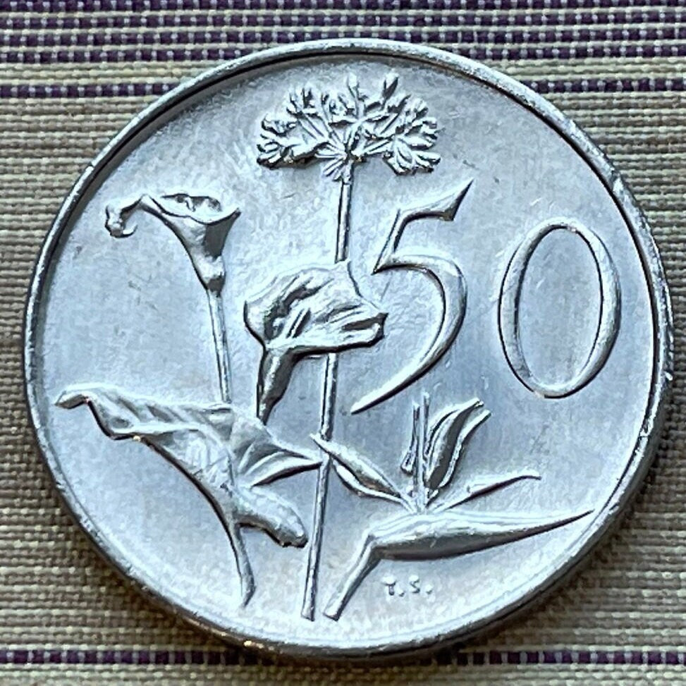 Calla Lily, African Lily, Bird of Paradise Flower 50 Cents South Africa Authentic Coin Money for Jewelry (Arum Lily) (Crane Flower)