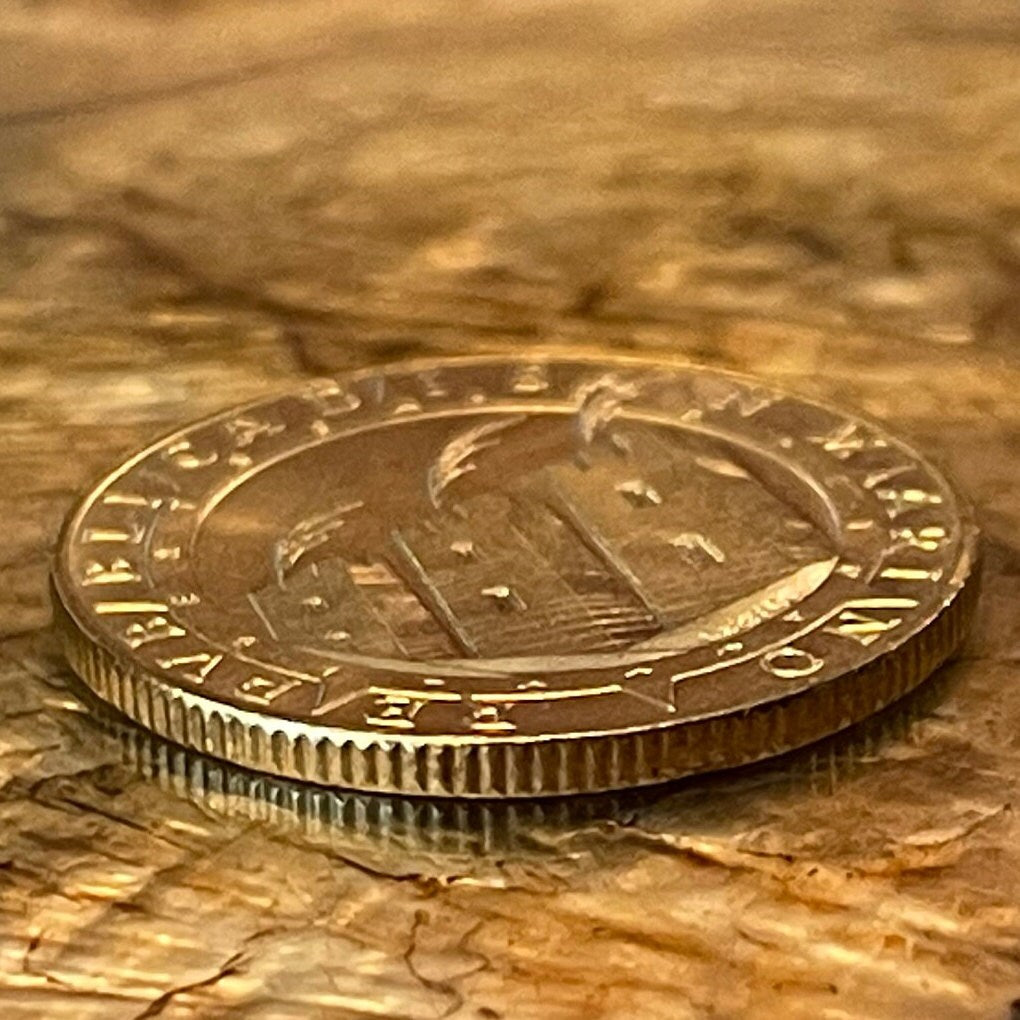 Columbus with Telescope, Compass and Stars 200 Lire San Marino Authentic Coin Money for Jewelry (Discovery of America) (1992) (Navigation)