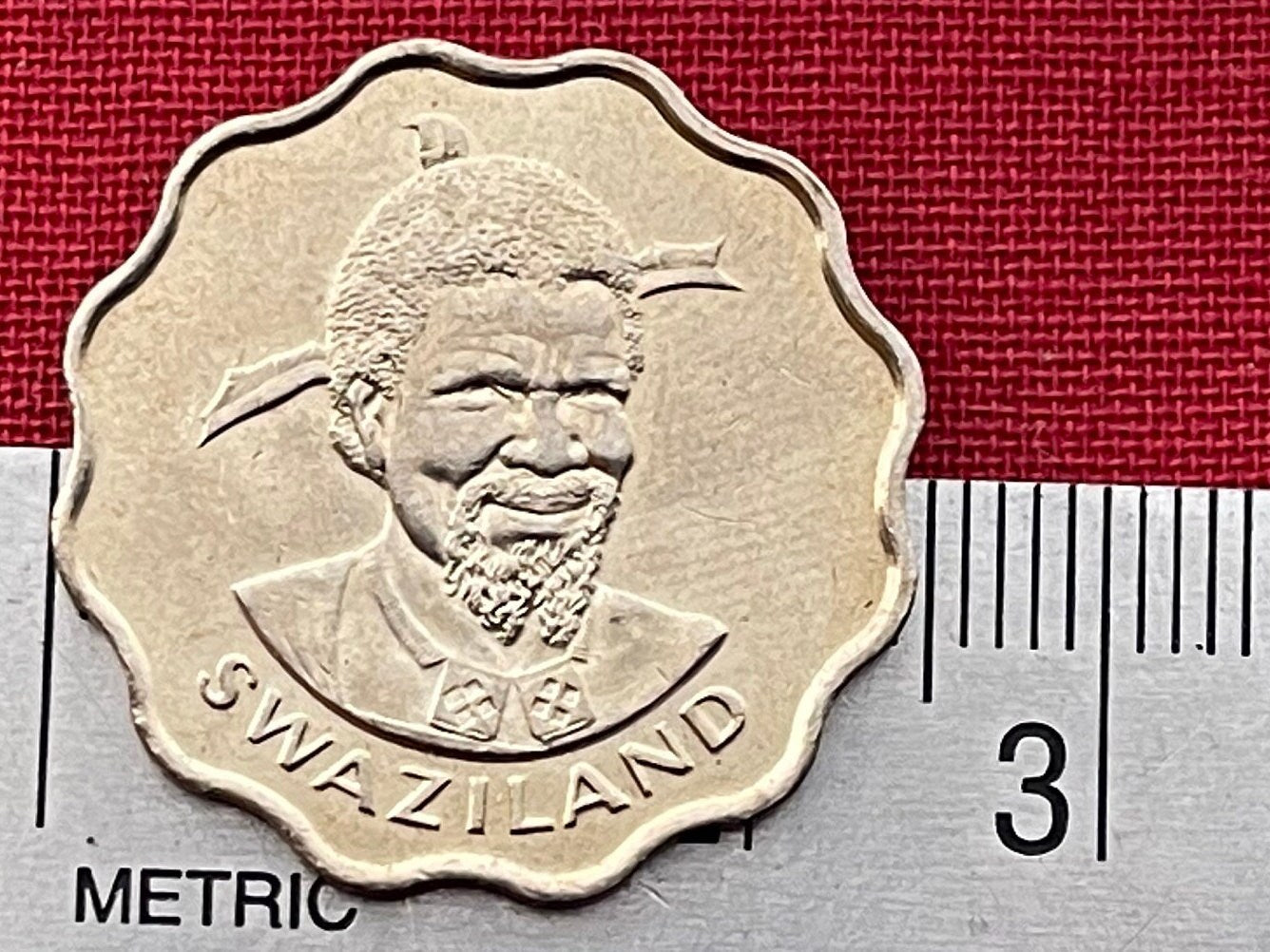 Bush Elephant & King Sobhuza II 20 Cents Swaziland Authentic Coin Money for Jewelry (Eswatini) (Scalloped Edge) (Savannah Elephant)