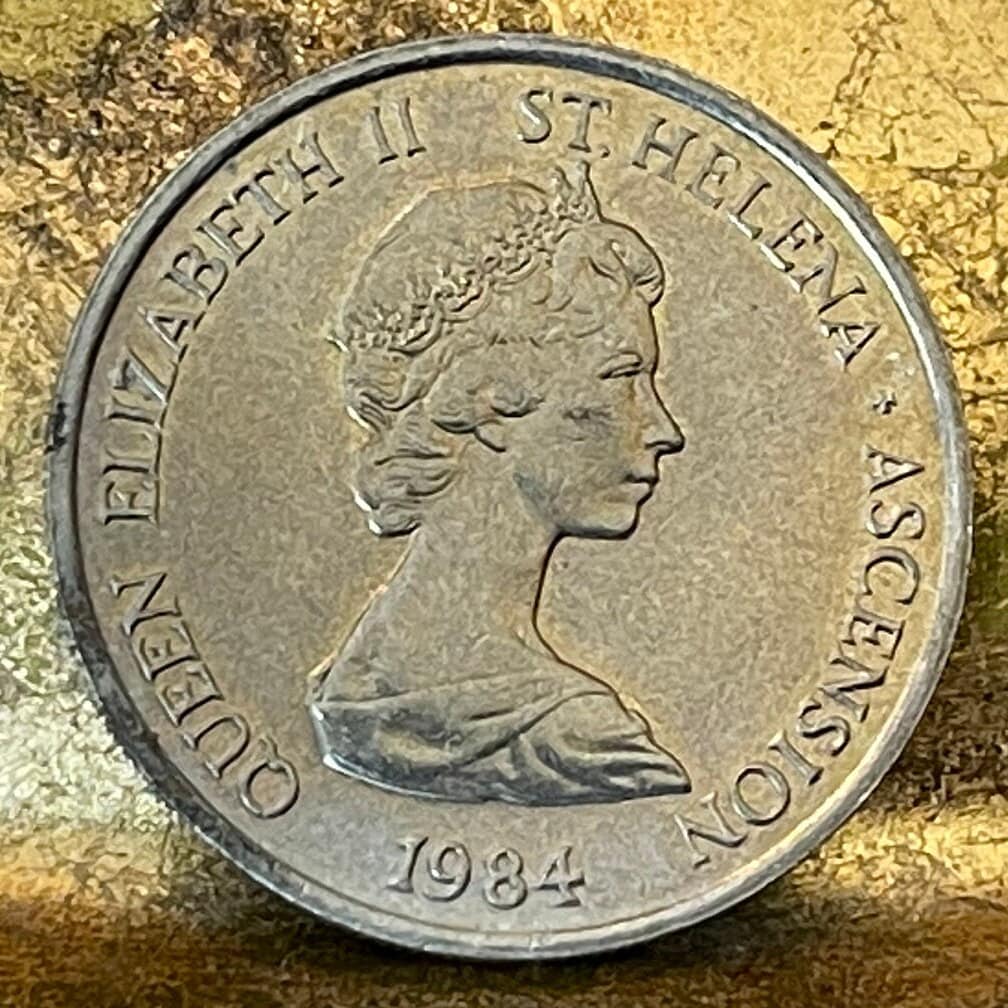 Wirebird 5 Pence Saint Helena Authentic Coin Money for Jewelry (Saint Helena Plover) (Ascension and Tristan da Cunha) 1984 (Napoleon Exile)