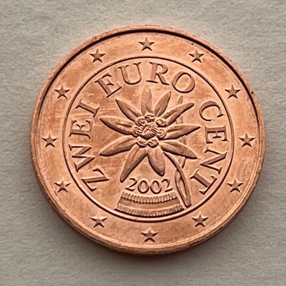 Edelweiss Austria 2 Euro Cent Authentic Coin Money for Jewelry and Craft Making