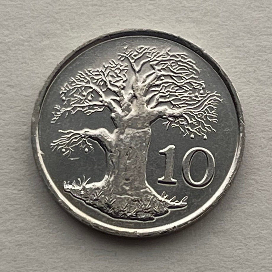 Baobab Tree & Zimbabwe Bird 10 Cents Bacheleur Eagle Authentic Coin Money for Jewelry and Craft Making
