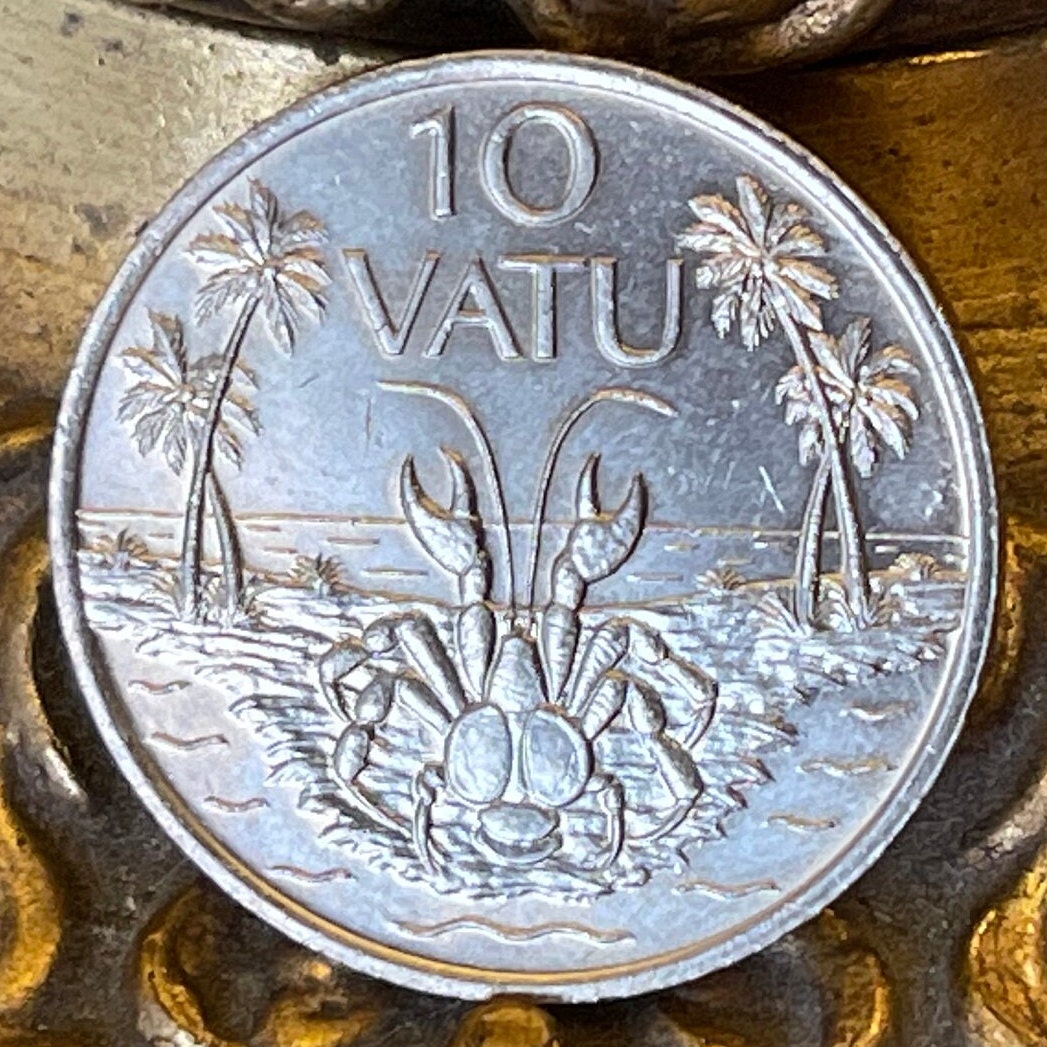 Coconut Crab 10 Vatu Vanuatu Authentic Coin Money for Jewelry and Craft Making (Robber Crab) (Palm Thief) (Hermit Crab) (Melanesia)