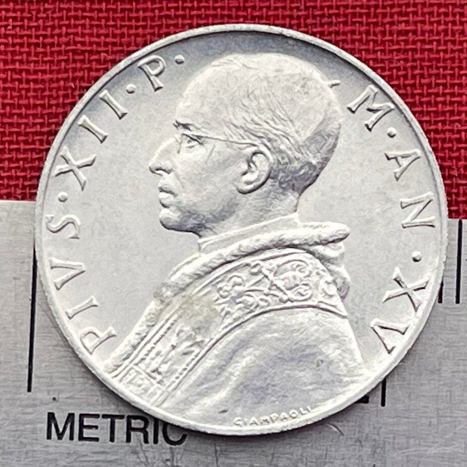 Pope Pius XII & Cardinal Virtue Prudence 10 Lire Vatican City Authentic Coin Money for Jewelry and Craft Making (Prudentia)