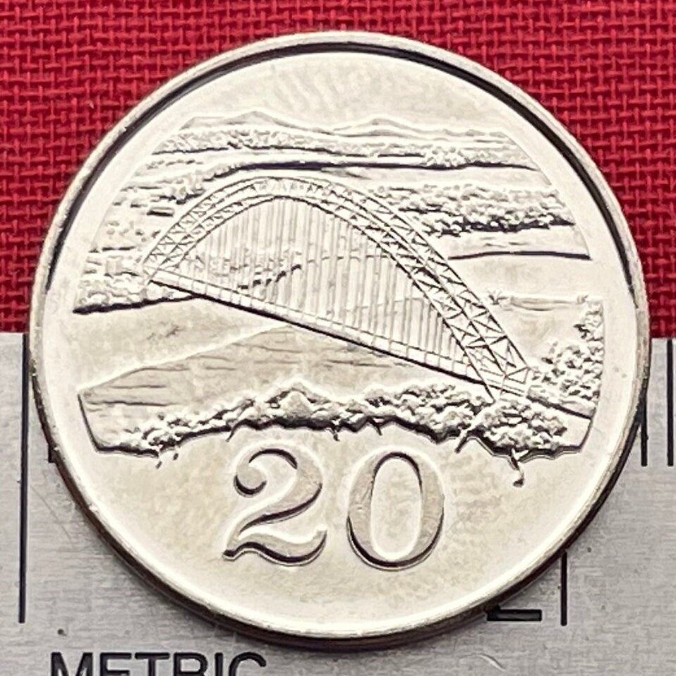 Birchenough Bridge & Great Zimbabwe Bird 20 Cents Zimbabwe Authentic Coin Money for Jewelry and Craft Making (Single-Arch Suspension Bridge)