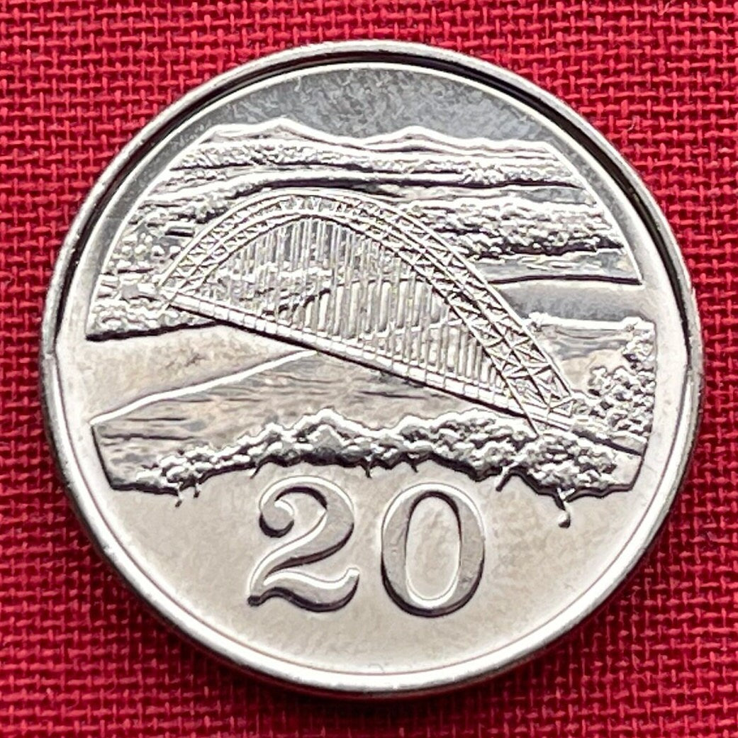 Birchenough Bridge & Great Zimbabwe Bird 20 Cents Zimbabwe Authentic Coin Money for Jewelry and Craft Making (Single-Arch Suspension Bridge)