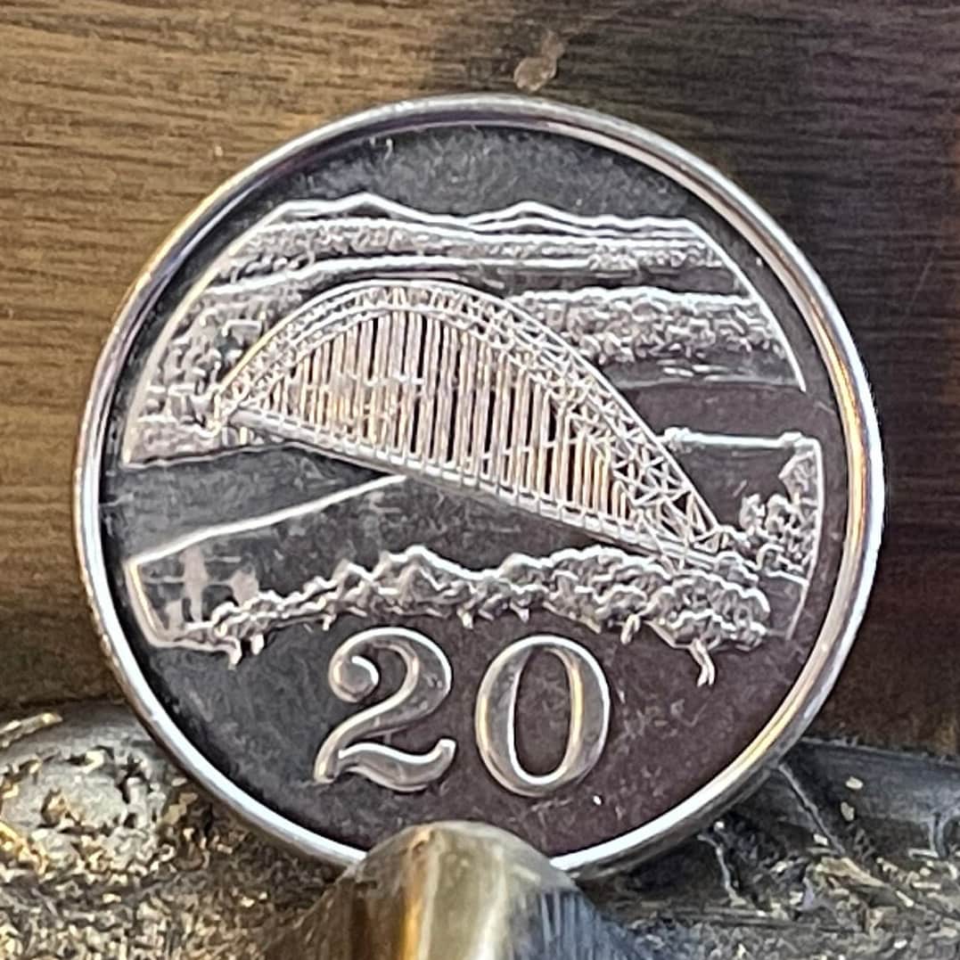 Birchenough Bridge & Great Zimbabwe Bird 20 Cents Zimbabwe Authentic Coin Money for Jewelry and Craft Making (Single-Arch Suspension Bridge)