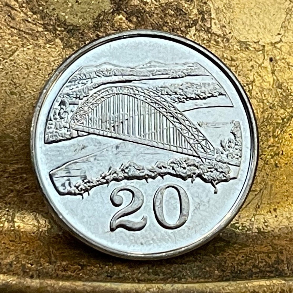 Birchenough Bridge & Great Zimbabwe Bird 20 Cents Zimbabwe Authentic Coin Money for Jewelry and Craft Making (Single-Arch Suspension Bridge)