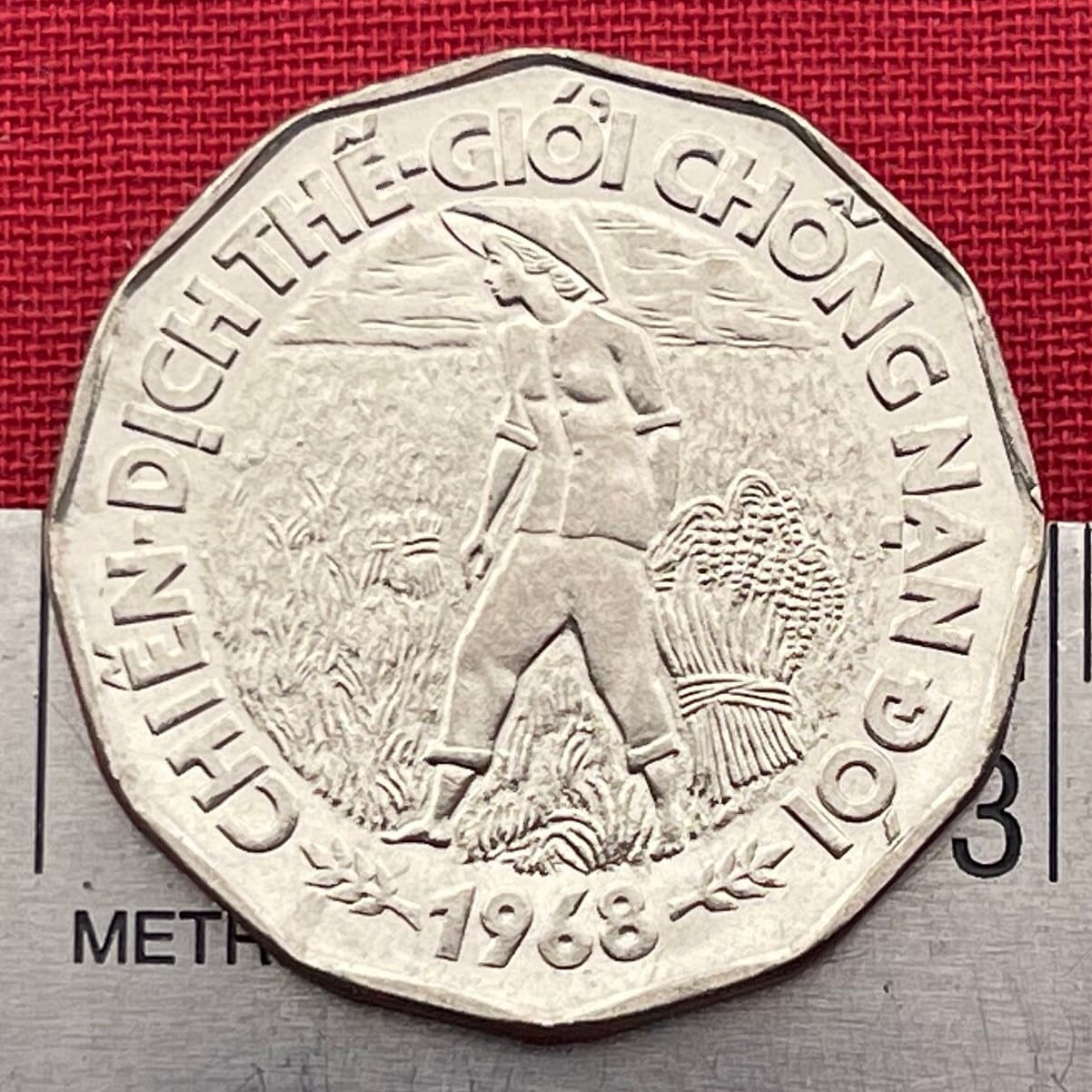 Rice Farmer in Mekong Delta 20 Đồng Vietnam Authentic Coin Money for Jewelry and Craft Making (1968) (South Vietnam) (Dodecagonal)