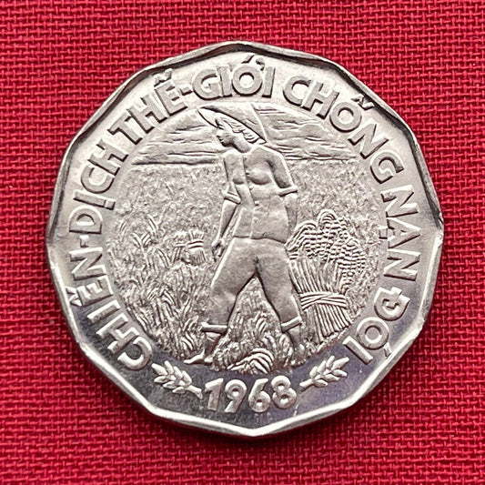 Rice Farmer in Mekong Delta 20 Đồng Vietnam Authentic Coin Money for Jewelry and Craft Making (1968) (South Vietnam) (Dodecagonal)