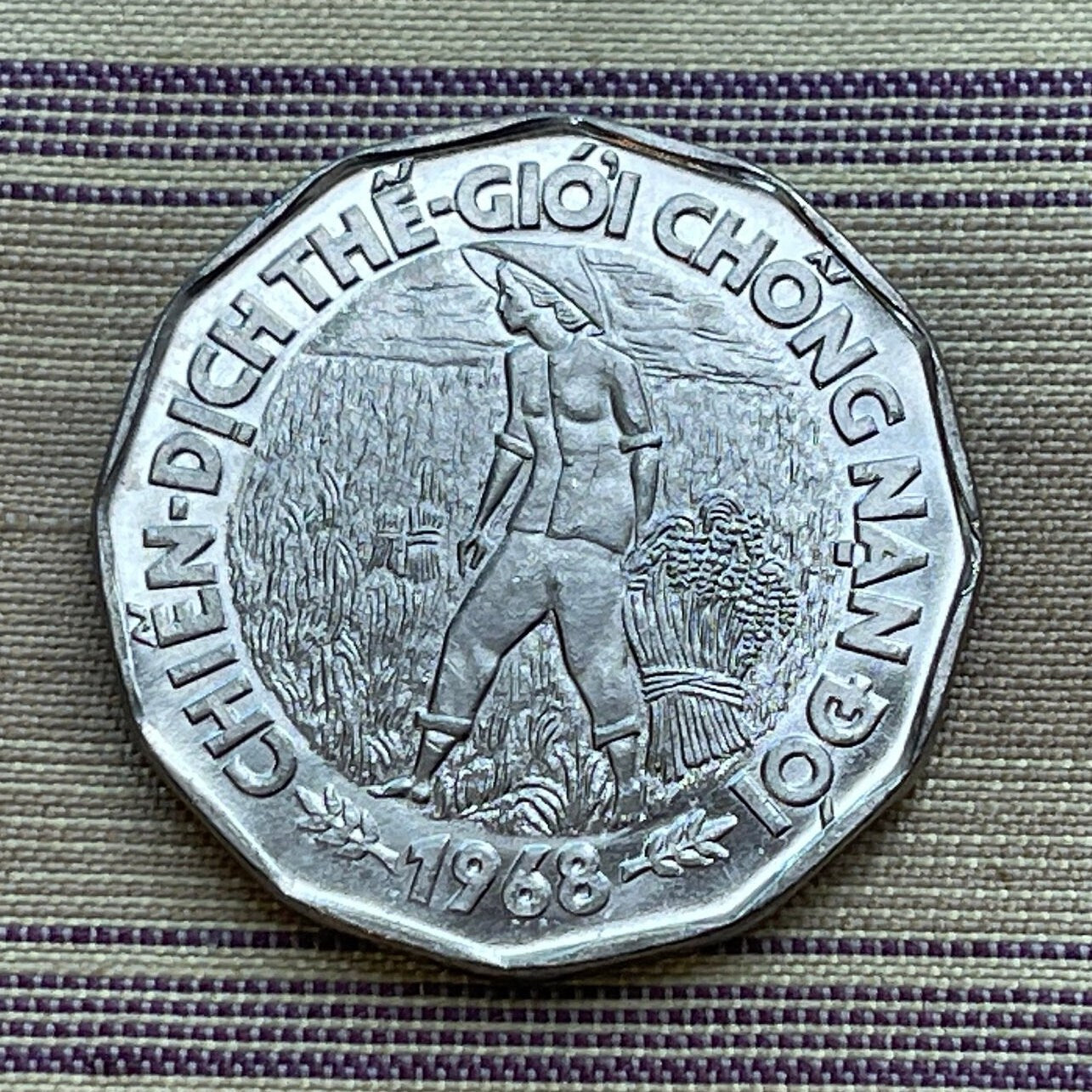 Rice Farmer in Mekong Delta 20 Đồng Vietnam Authentic Coin Money for Jewelry and Craft Making (1968) (South Vietnam) (Dodecagonal)