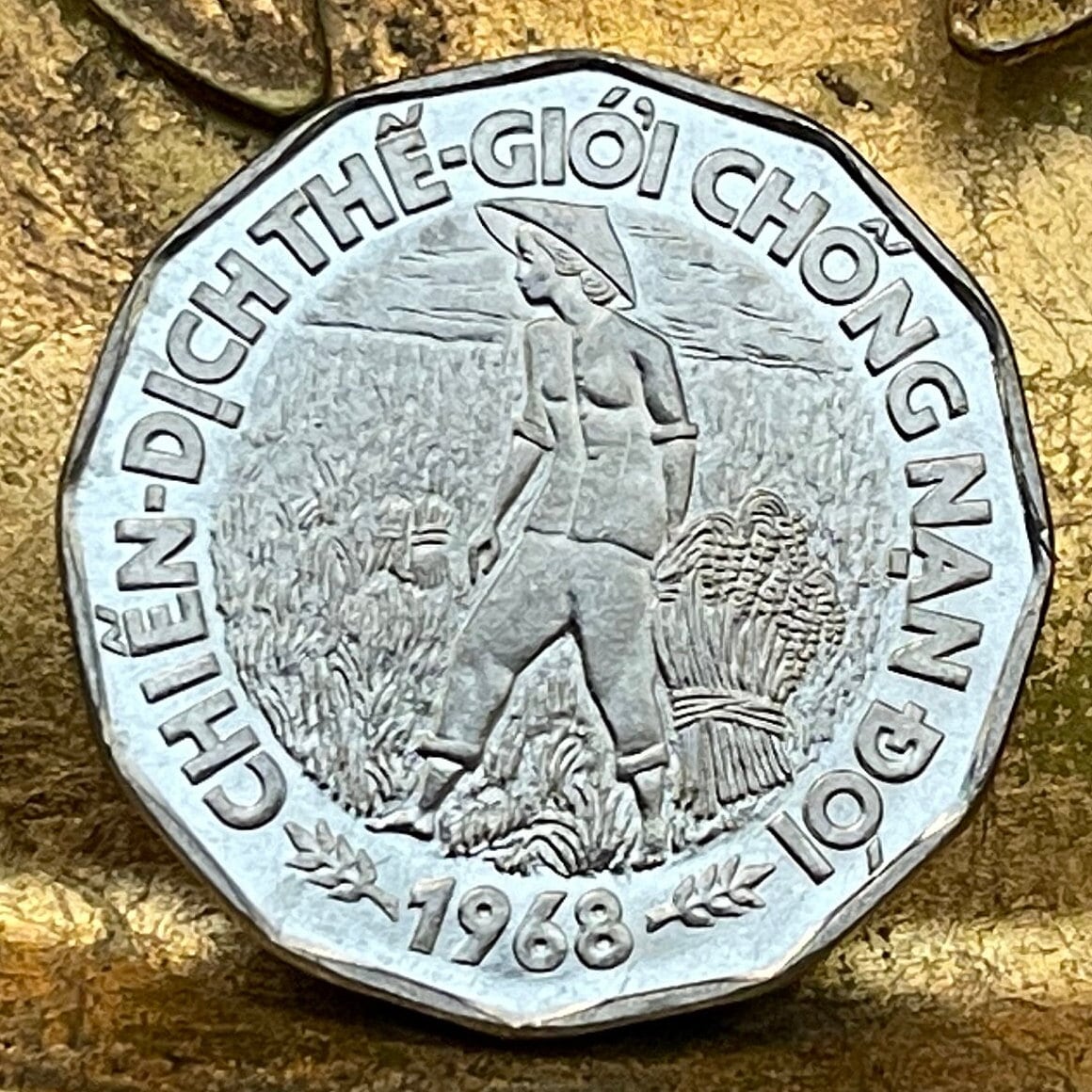 Rice Farmer in Mekong Delta 20 Đồng Vietnam Authentic Coin Money for Jewelry and Craft Making (1968) (South Vietnam) (Dodecagonal)