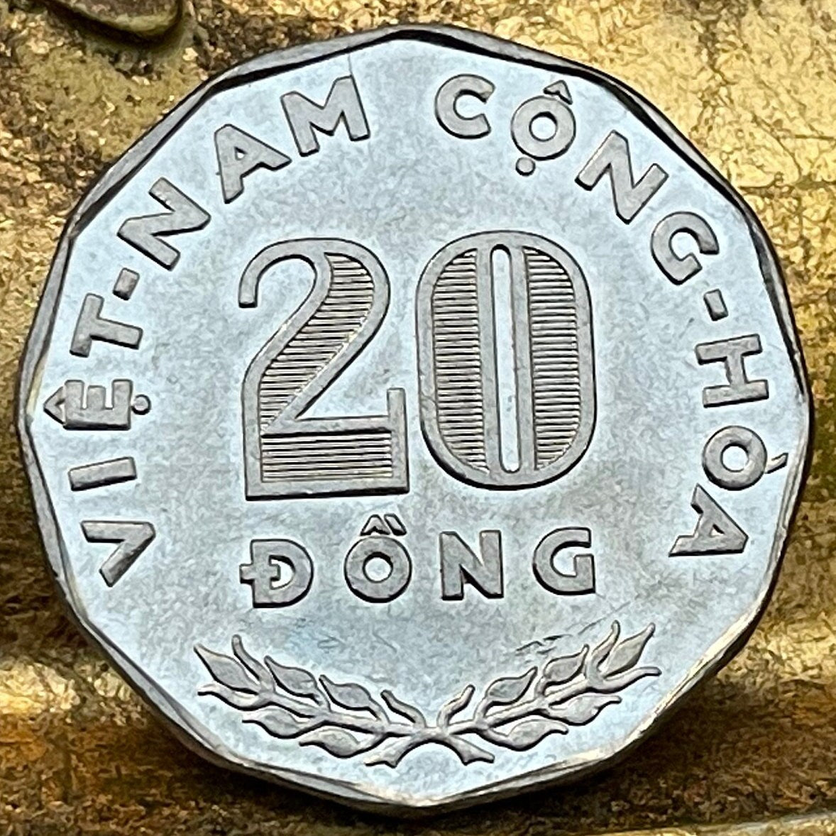 Rice Farmer in Mekong Delta 20 Đồng Vietnam Authentic Coin Money for Jewelry and Craft Making (1968) (South Vietnam) (Dodecagonal)