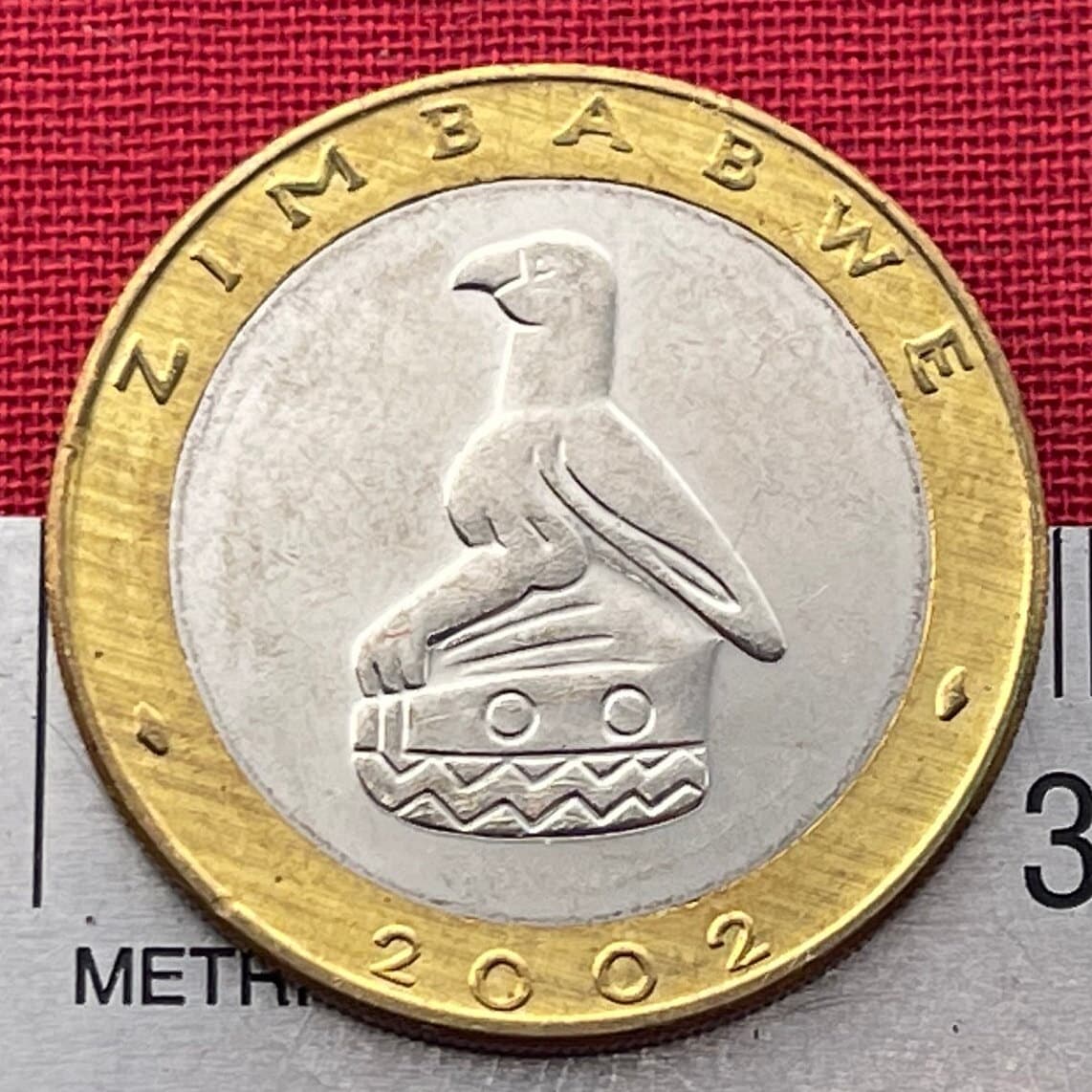 Black Rhinoceros & Great Zimbabwe Bird 5 Dollars Zimbabwe Authentic Coin Money for Jewelry and Craft Making (Bimetallic)