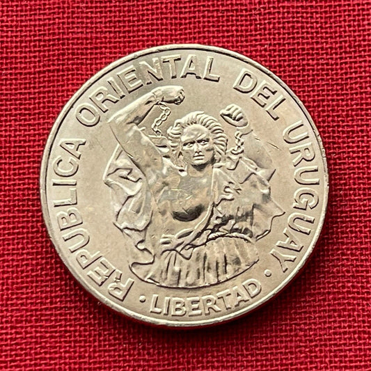 Liberty Breaks Chains on Obelisk of Montevideo 200 Nuevos Pesos Uruguay Authentic Coin Money for Jewelry (1989) (Raging Revolutionary)