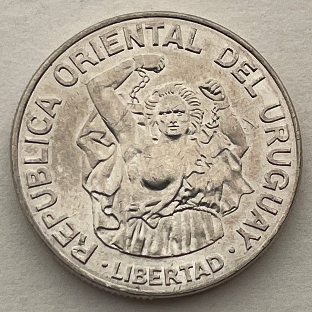 Liberty Breaks Chains on Obelisk of Montevideo 200 Nuevos Pesos Uruguay Authentic Coin Money for Jewelry (1989) (Raging Revolutionary)