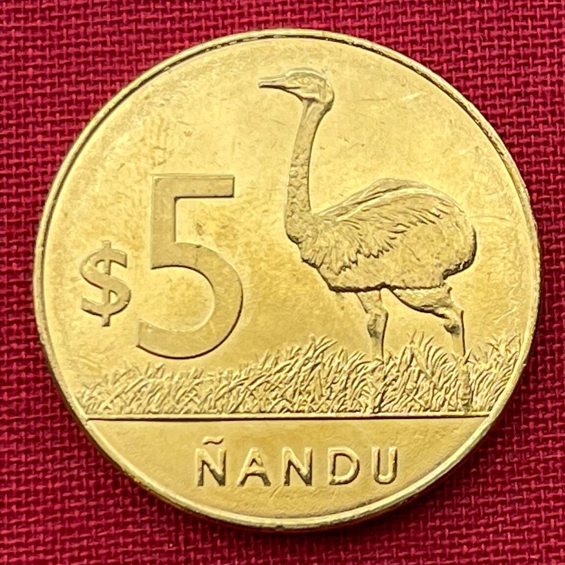 Greater Rhea 5 Pesos Uruguay Authentic Coin Money for Jewelry and Craft Making (Ñandu) (Ratite)