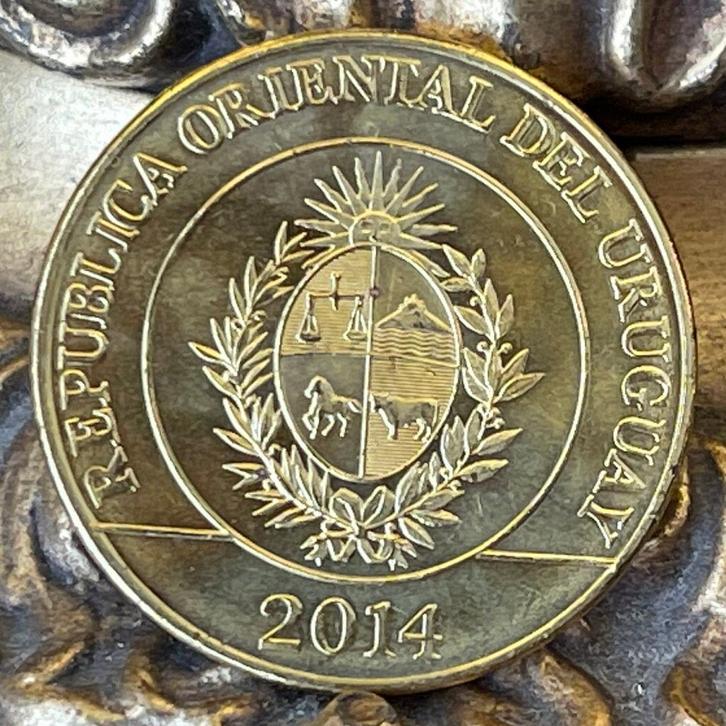 Greater Rhea 5 Pesos Uruguay Authentic Coin Money for Jewelry and Craft Making (Ñandu) (Ratite)
