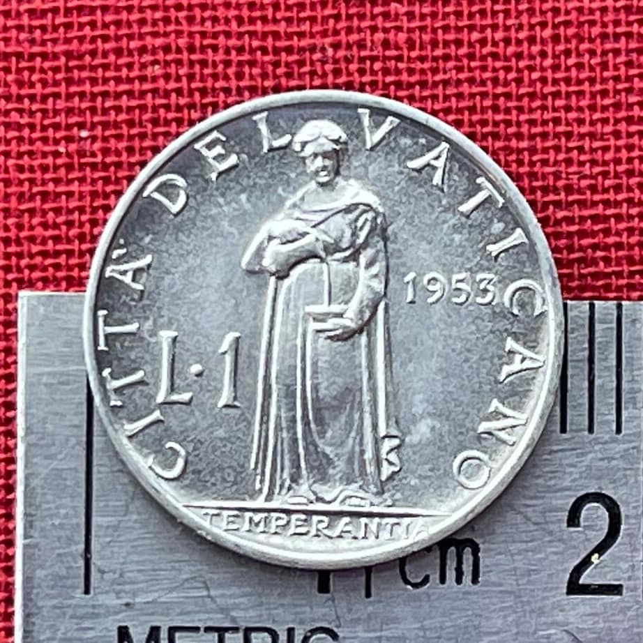 Cardinal Virtue Temperance 1 Lira Vatican City Authentic Coin Money for Jewelry and Craft Making (Pope Pius XII) (Temperantia) (Keep Calm)