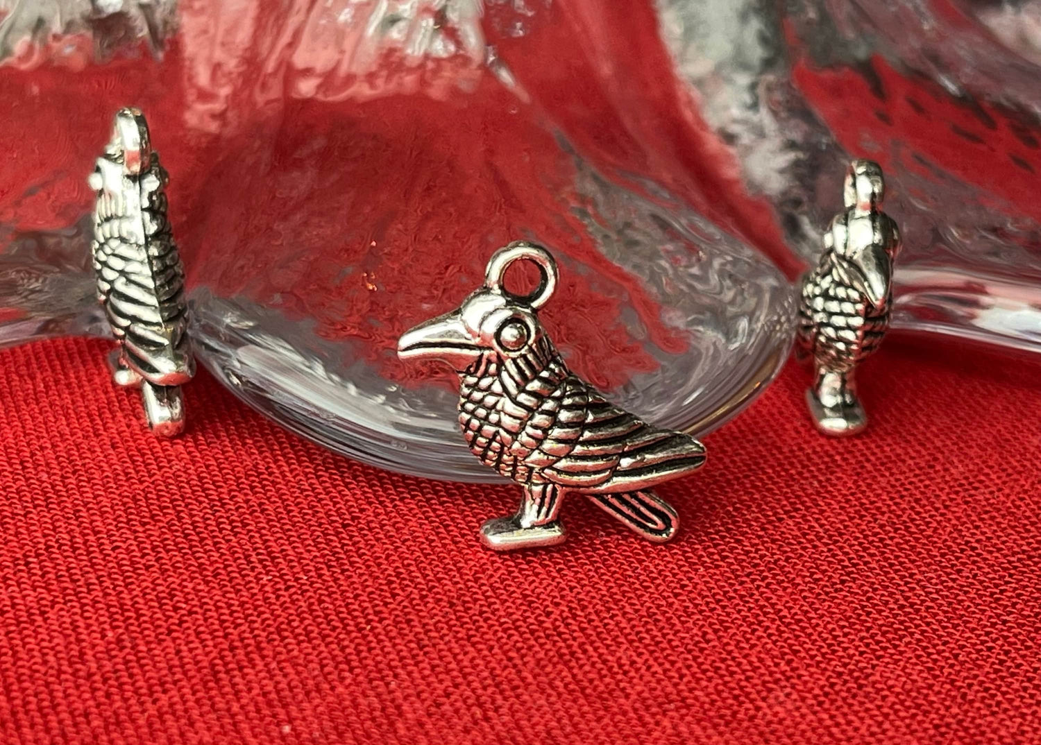 Quoth the Raven Silver Charm Set - Raven and Spell Book charms - Spooky, Halloween - antique silver charm, pendant, drop