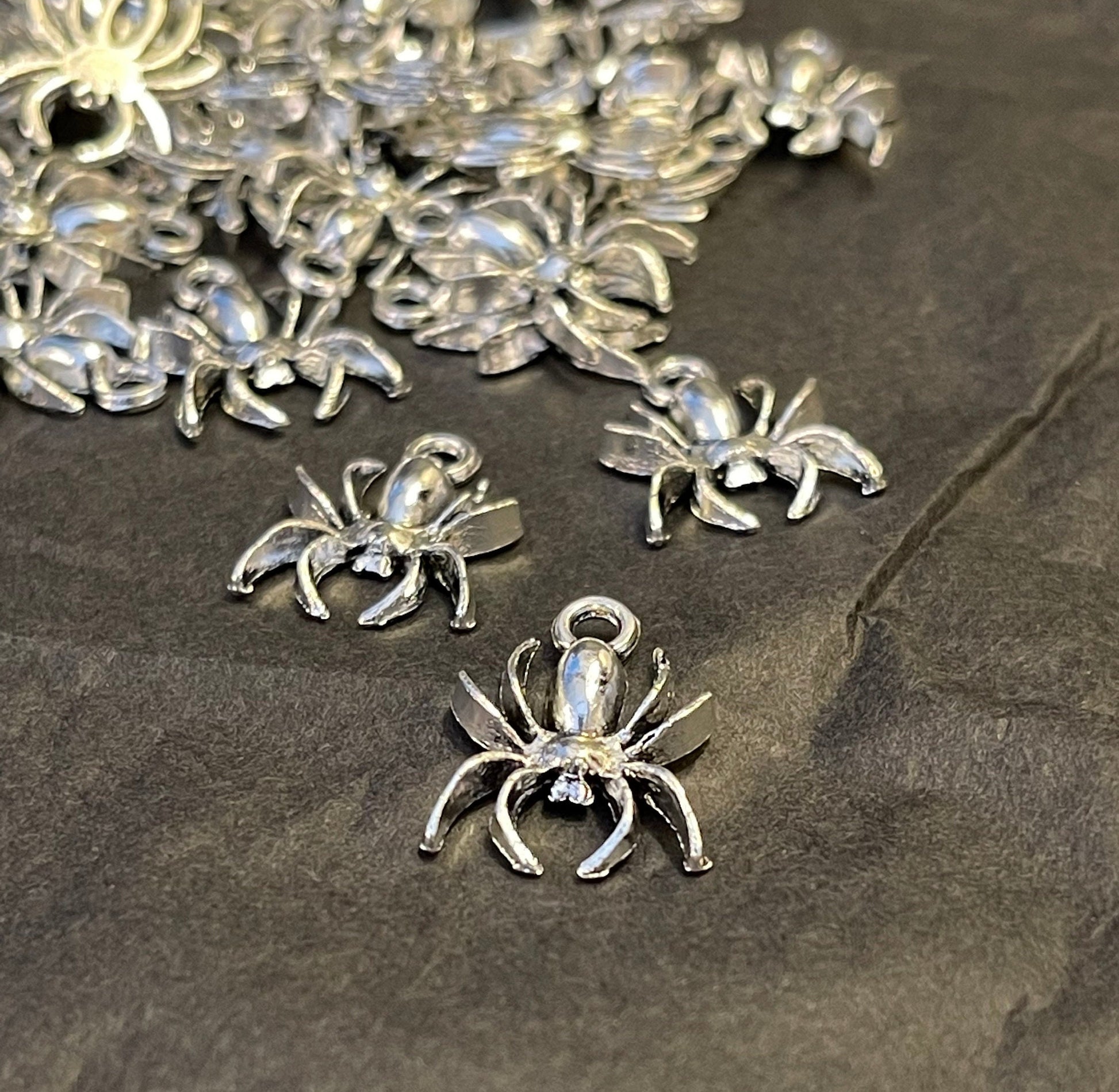 Skull & Spider Silver Charm set -Spooky Halloween charms, pendant, drop-antique silver