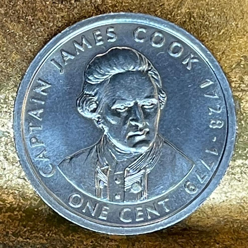 Captain James Cook 1 Cent Cook Islands Authentic Coin Money for Jewelry and Craft Making (2003) (Nautical) (Sailing)
