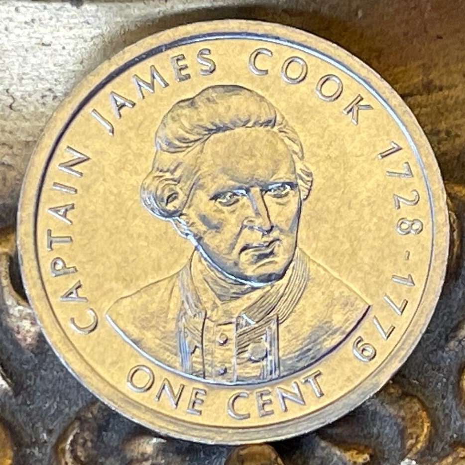 Captain James Cook 1 Cent Cook Islands Authentic Coin Money for Jewelry and Craft Making (2003) (Nautical) (Sailing)