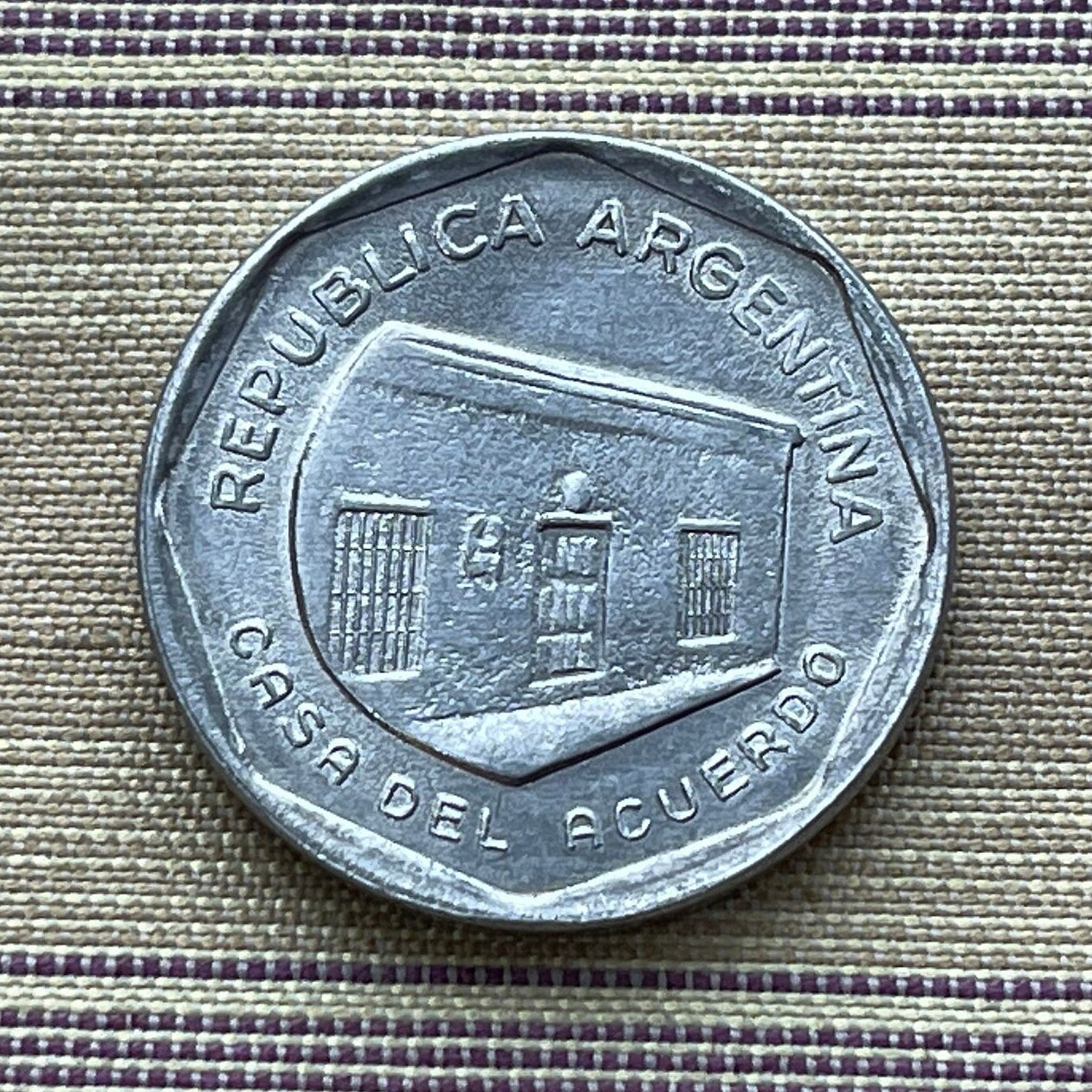 House of Agreement of San Nicolás 10 Australes Argentina Authentic Coin Money for Jewelry and Craft Making (Casa Del Acuerdo) (1989)