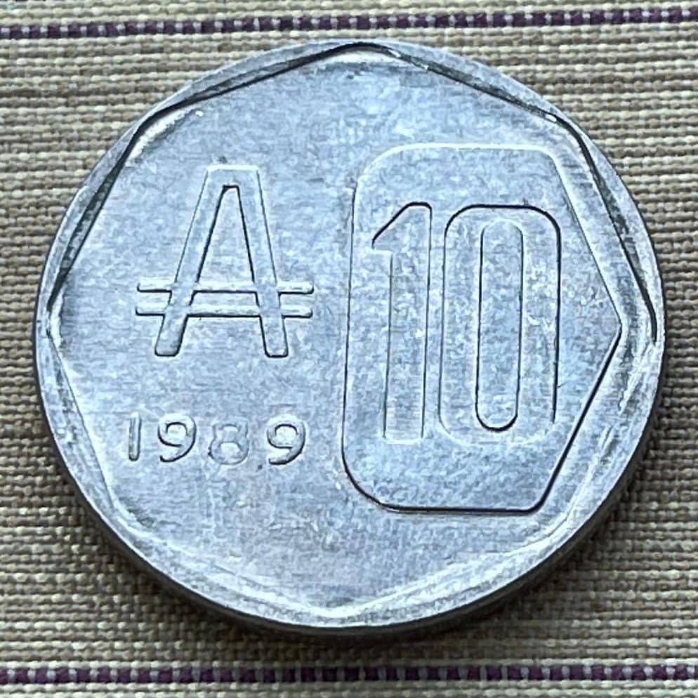 House of Agreement of San Nicolás 10 Australes Argentina Authentic Coin Money for Jewelry and Craft Making (Casa Del Acuerdo) (1989)