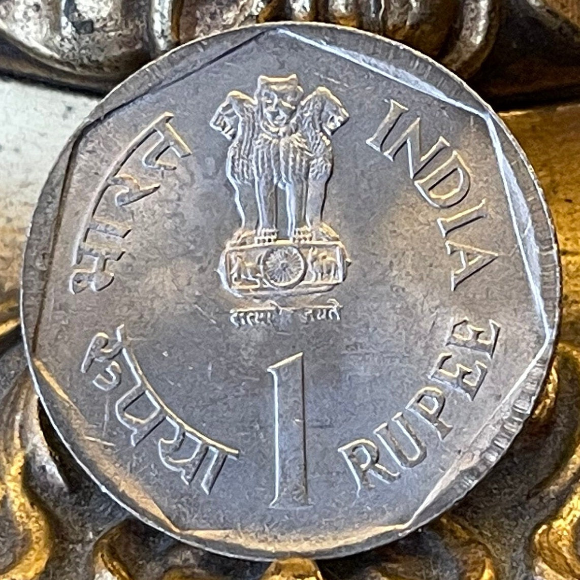 Sunshine Girl & Ashoka Lion Capitol 1 Rupee India Authentic Coin Money for Jewelry and Craft Making (Care for the Girl Child)