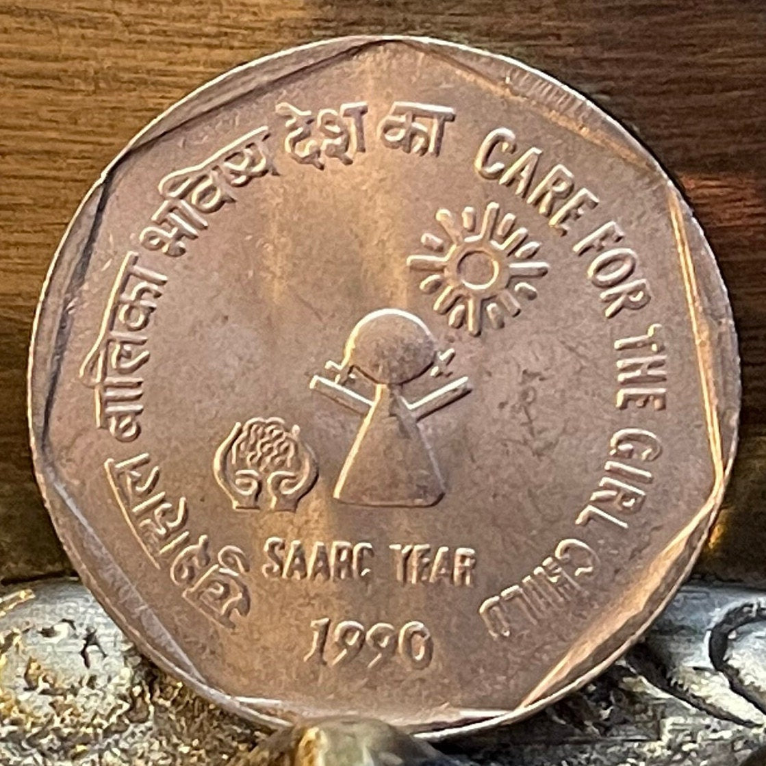 Sunshine Girl & Ashoka Lion Capitol 1 Rupee India Authentic Coin Money for Jewelry and Craft Making (Care for the Girl Child)