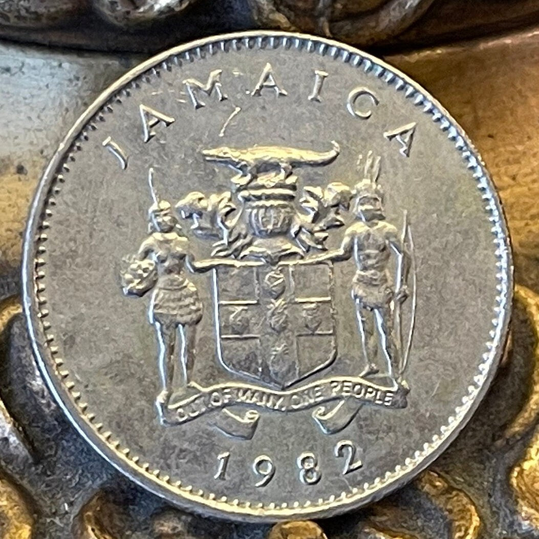 Homerus Swallowtail Butterfly & Roughbark Lignum-Vitae Flowers 10 Cents Jamaica Authentic Coin Money for Jewelry (CONDITION: FINE)