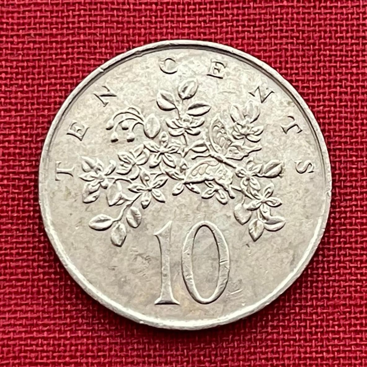 Homerus Swallowtail Butterfly & Roughbark Lignum-Vitae Flowers 10 Cents Jamaica Authentic Coin Money for Jewelry (CONDITION: FINE)