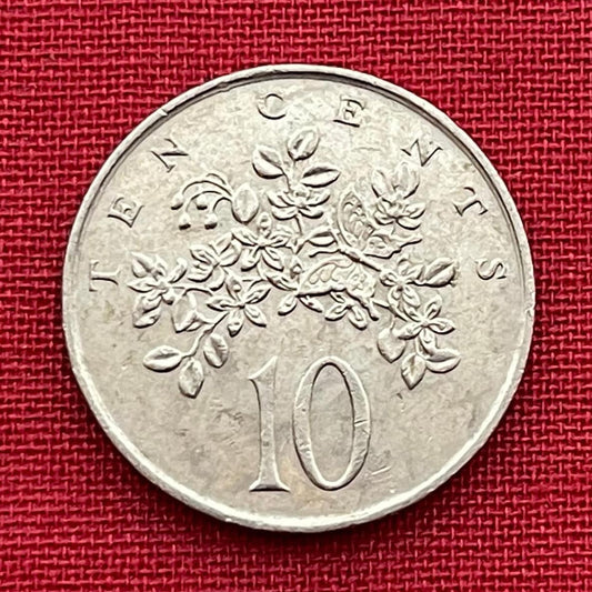 Homerus Swallowtail Butterfly & Roughbark Lignum-Vitae Flowers 10 Cents Jamaica Authentic Coin Money for Jewelry (CONDITION: FINE)