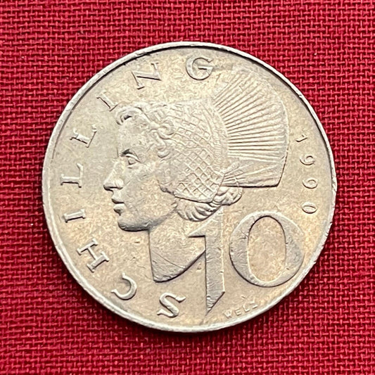 Wachau Woman in Gold Pleated Brettlhaube Headdress 10 Schilling Austria Authentic Coin Money for Jewelry (Gold Dome) (Goldhaube)