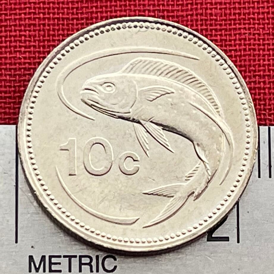 Mahi-mahi 10 Cents Malta Authentic Coin Money for Jewelry and Craft Making (Dolphinfish) (Lampuki) (Lampuka) (Dorado)