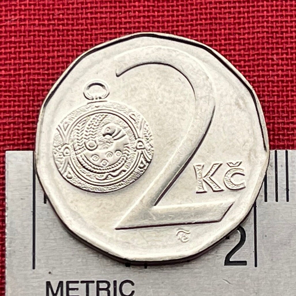 Moravian Folk-Art Partridge on Gombik Button & Rampant Lion 2 Koruny Czech Republic Authentic Coin Money for Jewelry (Great Moravia) Pendant