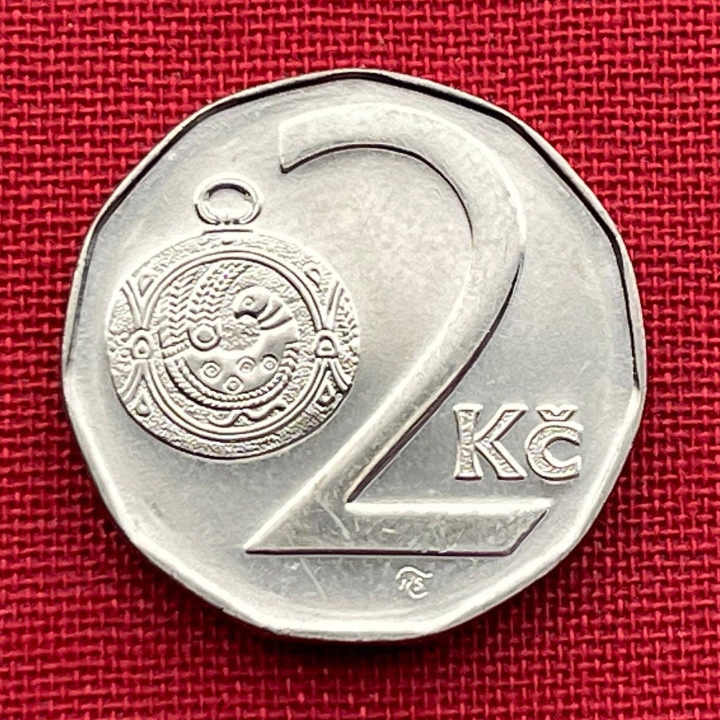 Moravian Folk-Art Partridge on Gombik Button & Rampant Lion 2 Koruny Czech Republic Authentic Coin Money for Jewelry (Great Moravia) Pendant