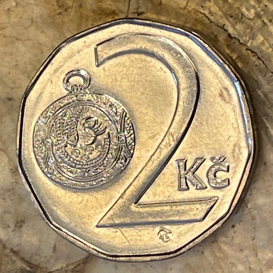 Moravian Folk-Art Partridge on Gombik Button & Rampant Lion 2 Koruny Czech Republic Authentic Coin Money for Jewelry (Great Moravia) Pendant