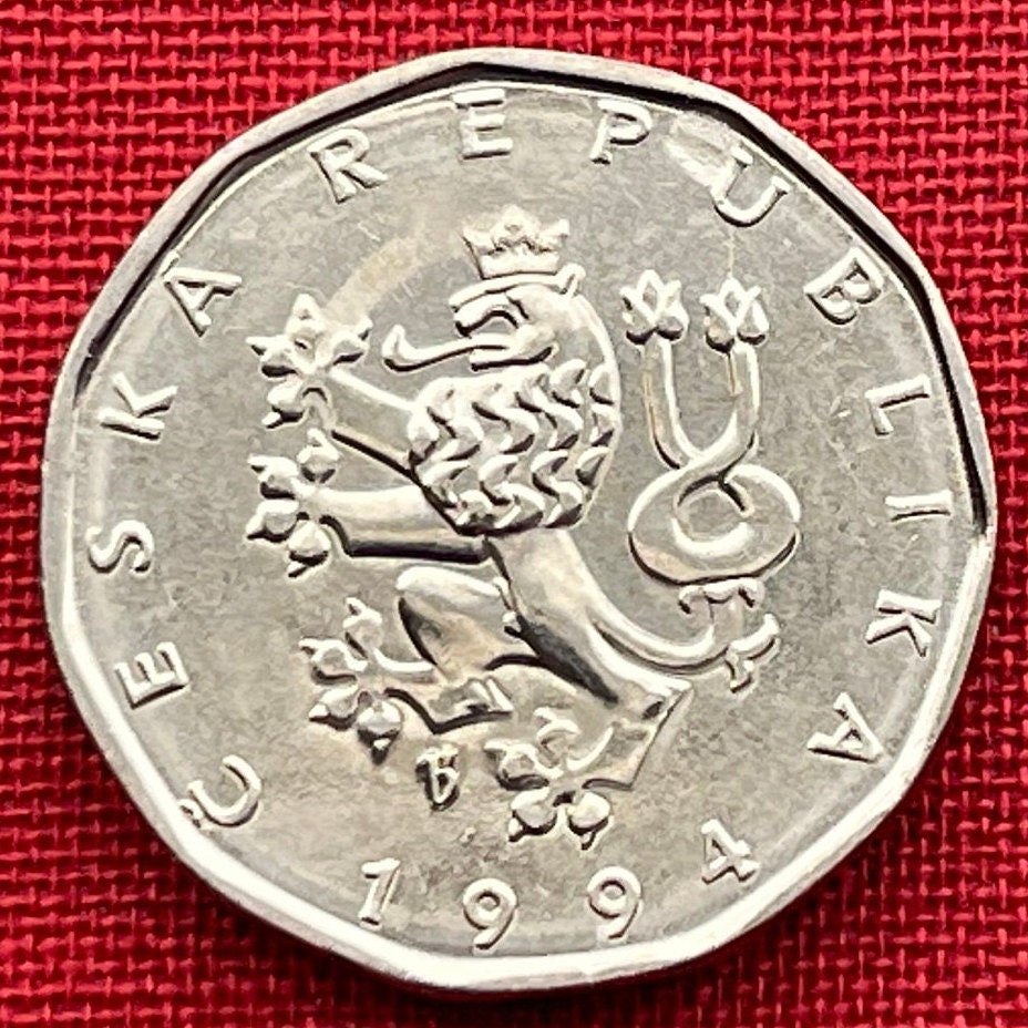 Moravian Folk-Art Partridge on Gombik Button & Rampant Lion 2 Koruny Czech Republic Authentic Coin Money for Jewelry (Great Moravia) Pendant