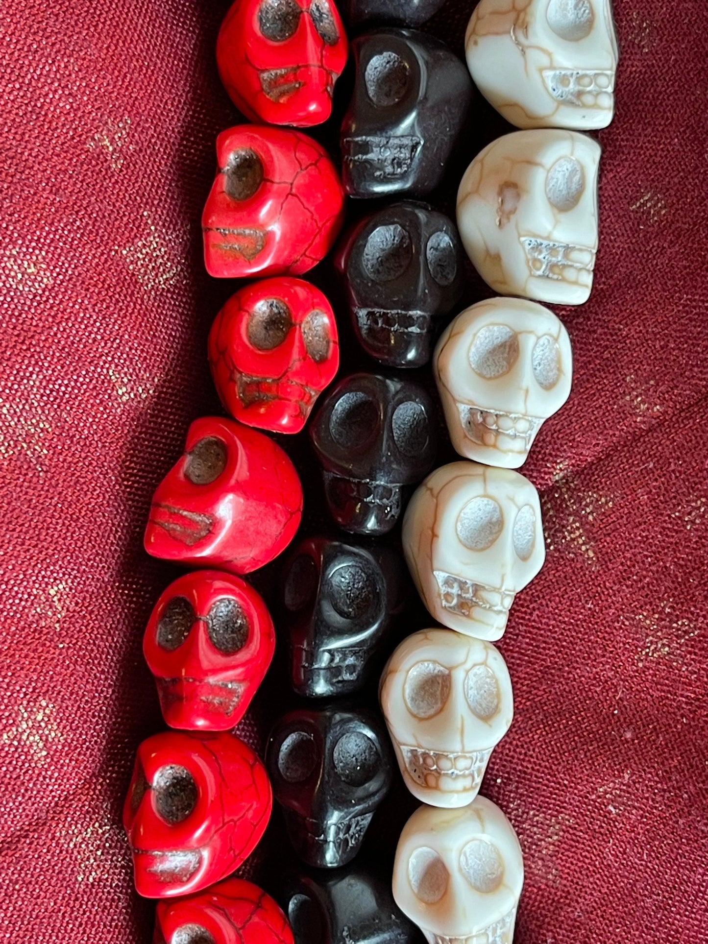 Skull Stone Beads - Halloween, Day of the Dead charms - black, red, white, turquoise, multicolor - dyed magnesite