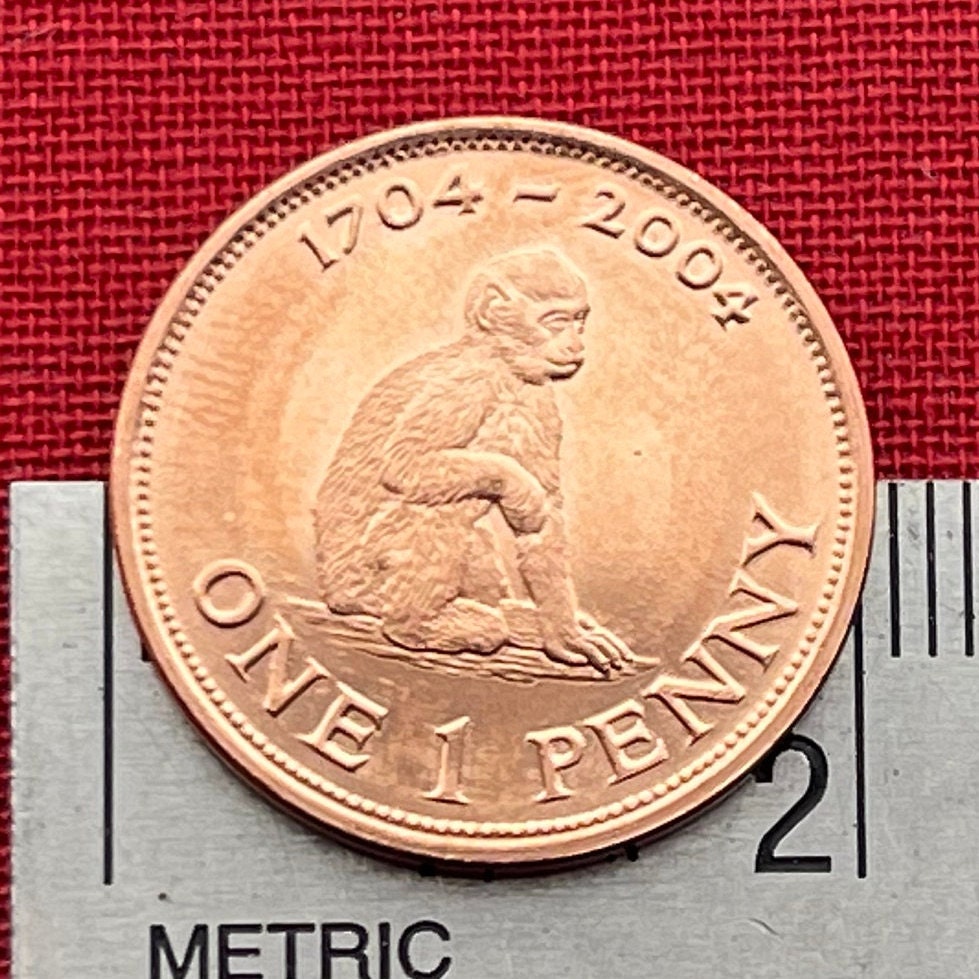 Barbary Macaque 1 Penny Gibraltar Authentic Coin Charm for Jewelry and Craft Making (Monkey) (2004)