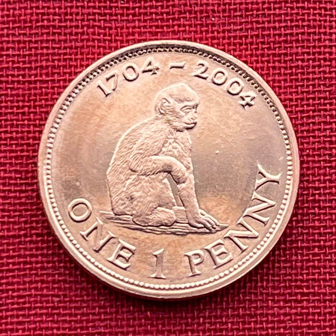 Barbary Macaque 1 Penny Gibraltar Authentic Coin Charm for Jewelry and Craft Making (Monkey) (2004)